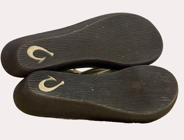 Olukai  Womens Paniolo Wedge Flip Flops Shoes Gold 39 US 8 bf