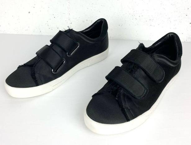 Joie  Diata Satin Two Strap Low Top Sneakers Hook and Loop Round Toe Black Size 9