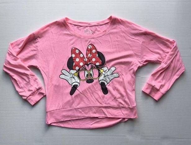 Disney  Minnie Mouse Colorful Long Sleeve Crop Top Nerdy Pink XL Graphic Sweater