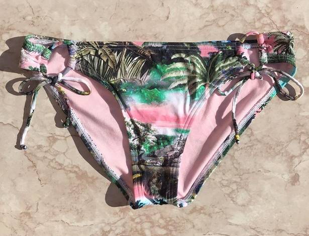 The Bikini Lab Pink and Green Tropical Print  Strappy Swim Bottoms