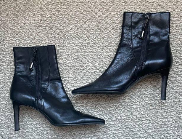 Ralph Lauren Lauren  Black Leather Ankle Stiletto Boots 6