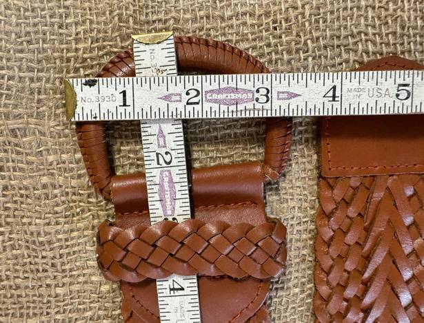 Vintage Women’s Tan Woven Leather Belt And Buckle 0