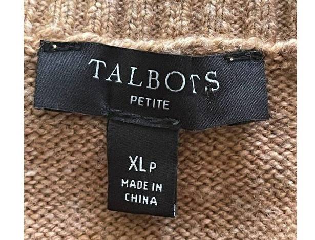 Talbots  Tan Petite Owl Sweater Knit Round Neck Pullover Long Sleeve Womens XLP