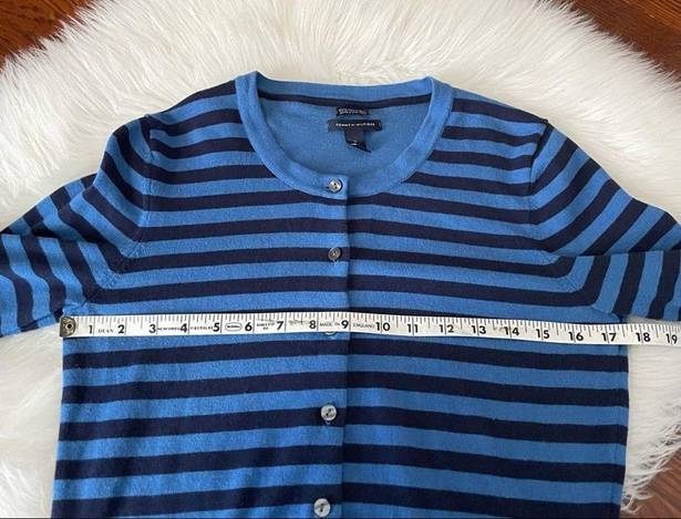 Tommy Hilfiger  Blue Stripe Cardigan Sweater 100% pima cotton Y2K Medium