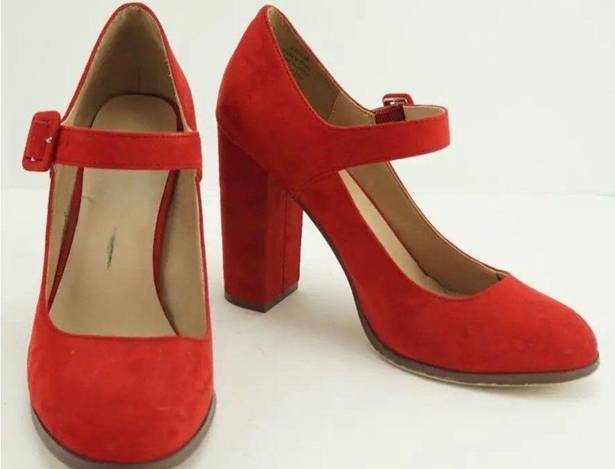 mix no. 6  Asuviel Red Faux Suede Mary Jane Pumps Block Heel Shoes Size 8.5M NEW