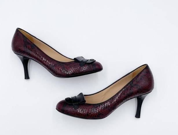 Longchamp  Women's Burgundy Red Snakeskin Embossed Logo High Heels Pumps 37