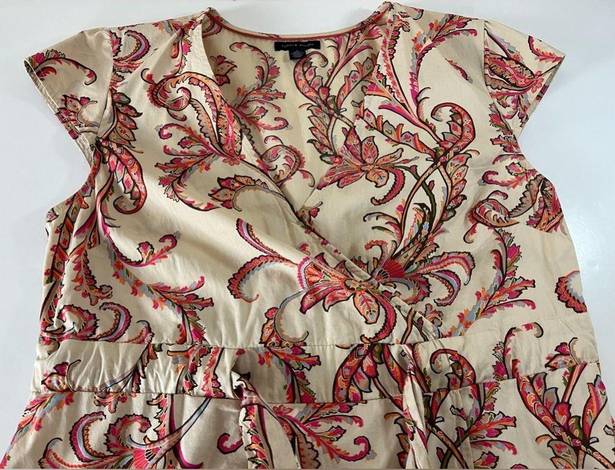 Tommy Hilfiger Paisley Print Surplice Neck Faux Wrap Belted Cotton Dress Medium