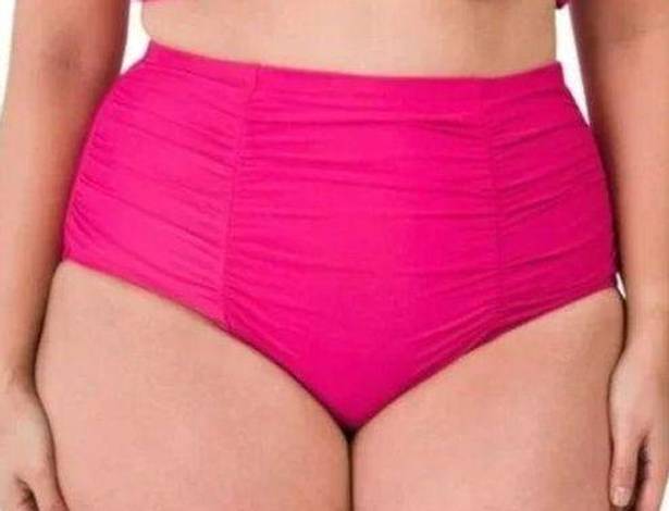 Raisin's  CURVE High-rise Ruched front Costa Swim Solid Pink Bikini Bottom 22W NWT