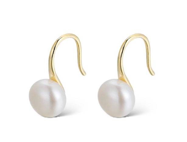 Elegant white pearl dangle drop earrings for women Gold