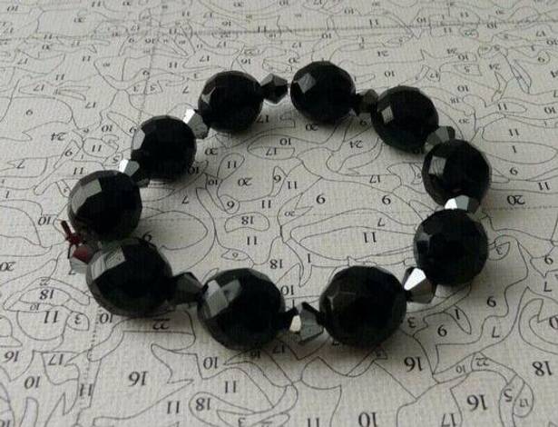 Onyx Vintage Style Jet Black  Beads Black Hematite Faceted Spacers Bracelet