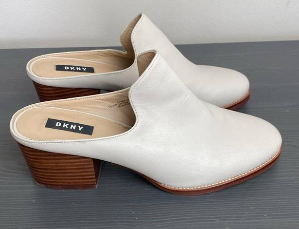 DKNY  Times Ivory Block Slip On Leather Heel Mules Size 10