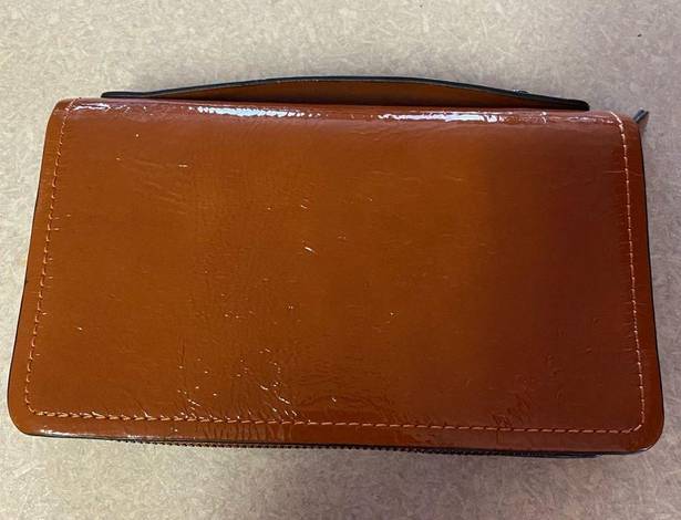 Melie Bianco  Brown Patent Vegan Preppy Minimalist Old Money Clutch Bag