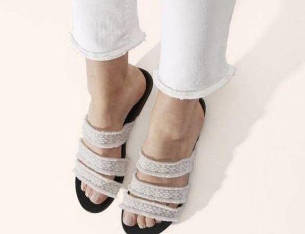 Rothy's  Triple Band Fringe Sandals Seashell Sea Shell Slides Neutral Slip On 10.5