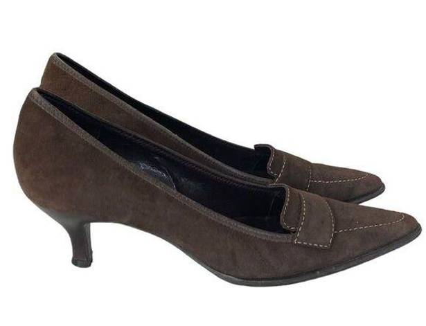 Loft  Brown Suede Penny loafer Pump kitten heel pumps Size 7