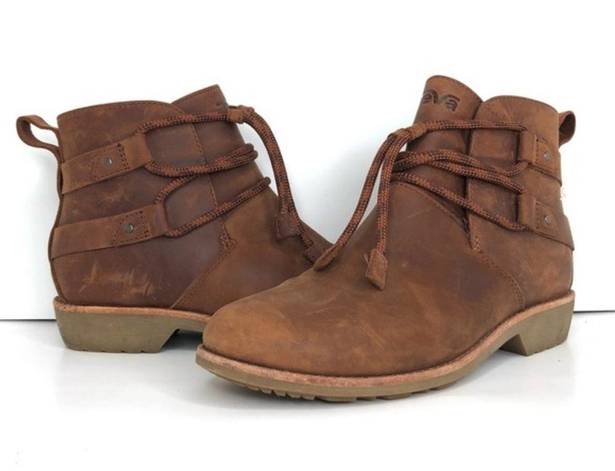 Teva De La Vina Dos Shorty Brown Leather Drawstring Ankle Boot 8.5