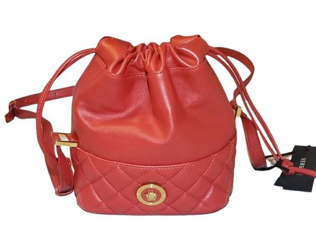 Versace  Crossbody Bucket Mini Purse Red Lambskin Leather Medusa Head Medallion