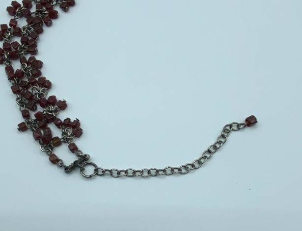 Gothic Double Strand Beaded Choker with Deep Red Square Beads