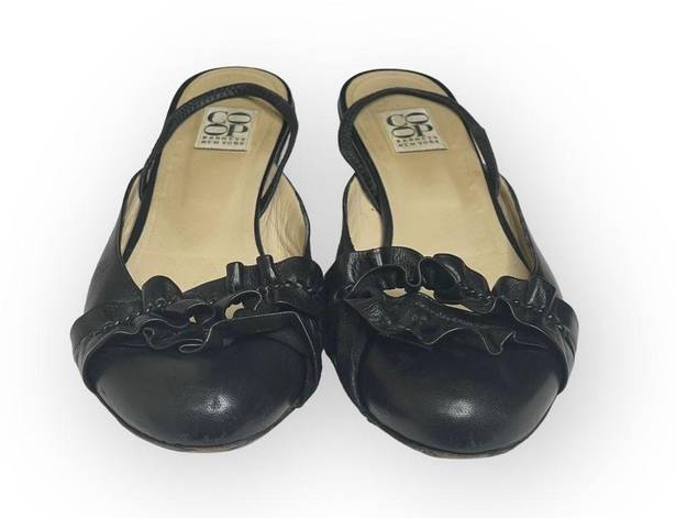 Barney’s New York HTF: Barneys New York Coop ꧁ Slingback Ruffled Leather Ballet Flats ꧂ Black