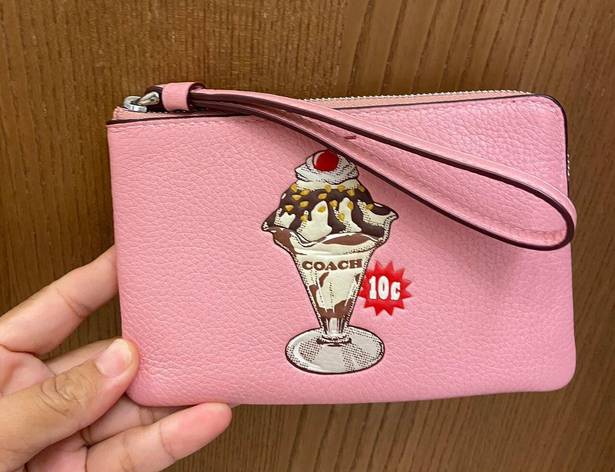 Coach Corner Zip Wristlet With Sundae Graphic