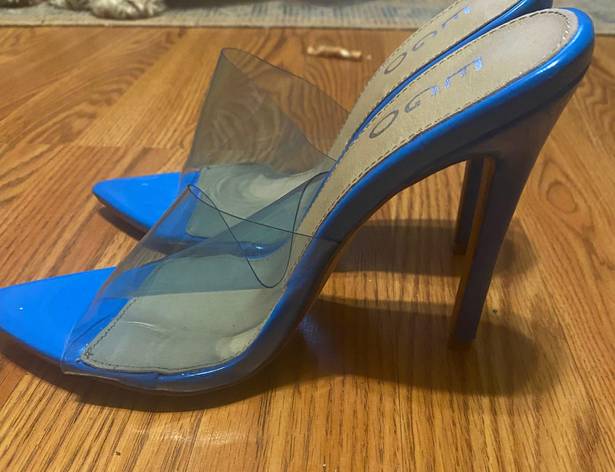 EGO New  open toe faux fur plain pin heels blue size 5