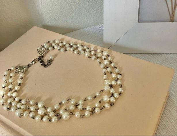 American Vintage Vintage “Esme” Three Strand Pearl Chain Silver Necklace 19” Classic Feminine