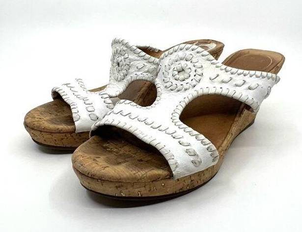 Jack Rogers  White Leather Cork Wedge Sandals Women's 7.5 US