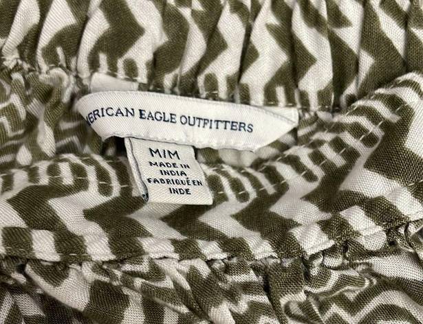 American Eagle Green & White Aztec Stripes Print Circle Mini Skirt Size Medium