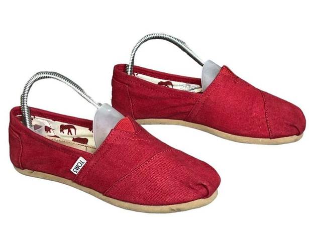 Toms  Canvas Shoes Womens 7 Red Classic Slip On Flats Comfort Casual Loafer