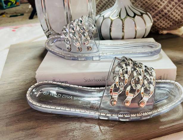 Wild Diva Lounge NEW Chained Clear Jelly Slides