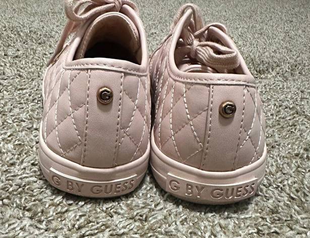 Guess G by  Pink Blush Lace Up Leather Quilted Sneakers Shoes Flats Size 9