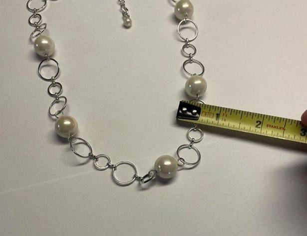 Talbots Signed  Faux Pearl Silver Tone Bead Statement Costume Necklace