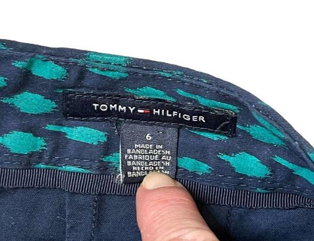 Tommy Hilfiger  Pencil Skirt Size 6 Navy Turquoise Pattern Cotton Stretch 30X20