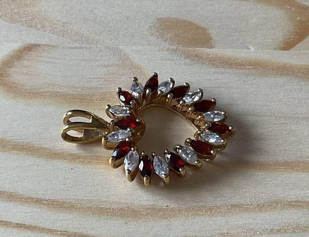 Red and Clear Rhinestone Heart Gold Tone Pendant