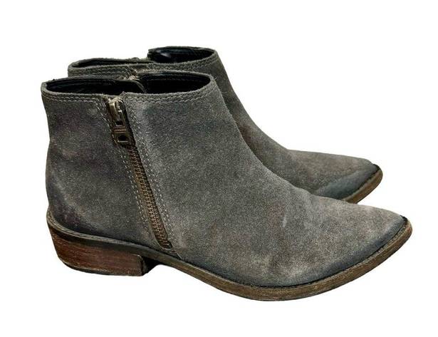 ALLSAINTS  Yuree Mid Double Zip Distressed Suede Boot Bootie in Dark Gray sz:38/8