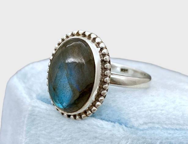 Sterling Silver Handmade Genuine Labradorite Ring - Sz 8.5