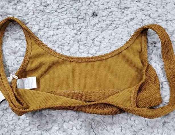 Good American  Always Fits Scoop Neck Bikini Top Brown Crinkle Swim Size Large/XL