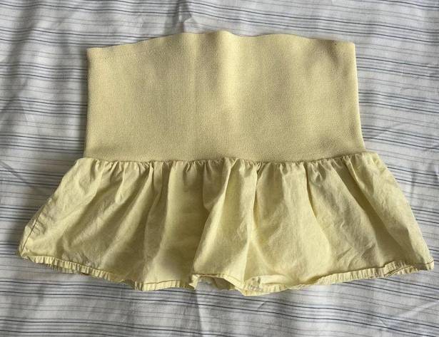 ZARA Yellow Rib Knit Strapless Peplum Blouse Tube Top - Size Small