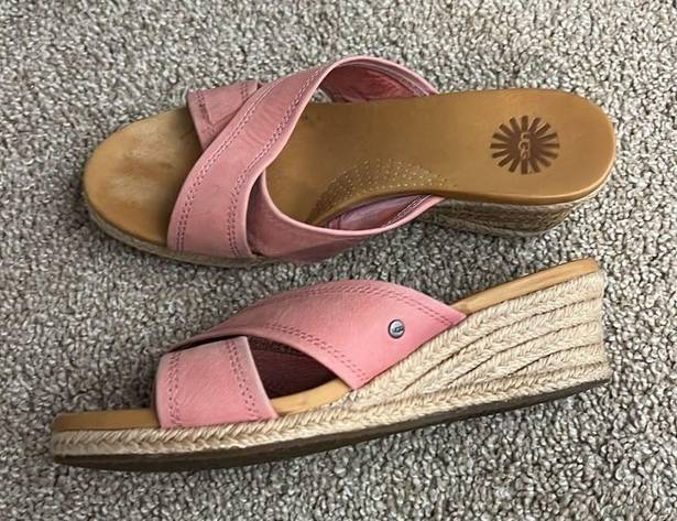 UGG  Pink Leather Criss Cross Mule Wedge Sandals Women's 7.5