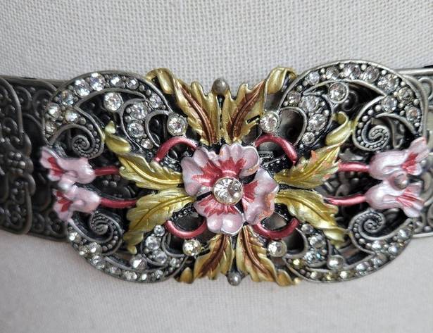 Vintage Y2K 90's Silver Metal Rhinestone Cowgirl Stretch Concho Belt One Size