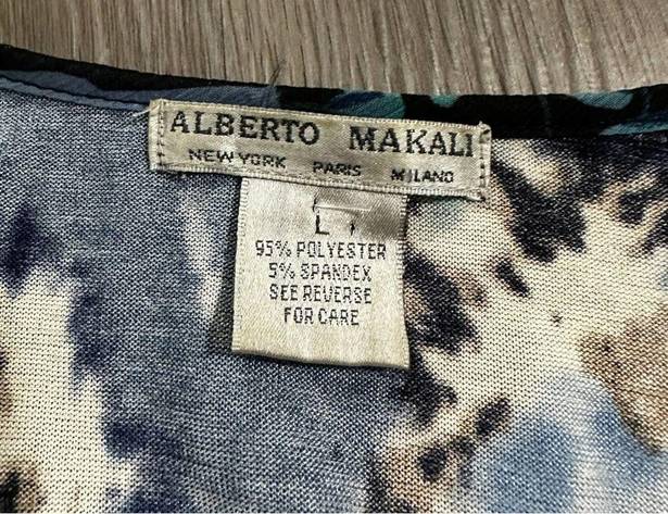 Alberto Makali  Blue, White & Brown Printed 3/4 Sleeve Shirtigan Size L