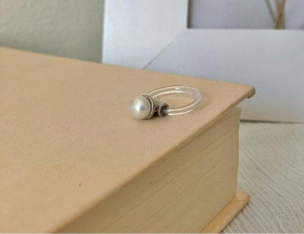 American Vintage Vintage “Nicolette” Pearl Pinkie Ring White Silver Clear Minimal Neutral Simple