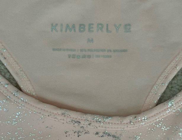 Kimberly  Silver Shimmery Light Pink Bra and Leggings Yoga Set Size Medium