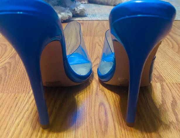 EGO New  open toe faux fur plain pin heels blue size 5