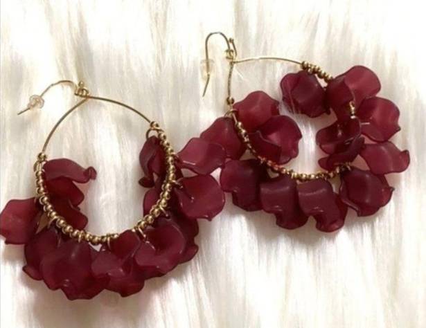 Petal Red Flower  Dangle Earrings