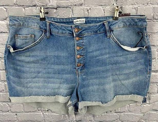 Ava & Viv  Shorts Mid Rise Midi Blue Denim 5 Pockets Button Fly Stretch 24W