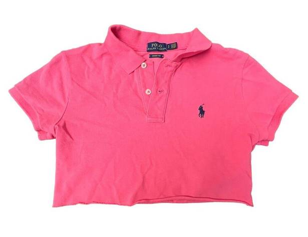 Polo  Ralph Lauren Preppy Pink Collar Skinny Fit Logo Crop Top Small Petite