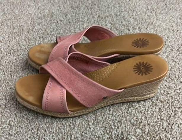 UGG  Pink Leather Criss Cross Mule Wedge Sandals Women's 7.5