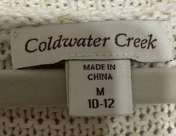 Coldwater Creek  Cotton Blend Short Sleeve Boho Chunky Knit Cream Sweater Medium