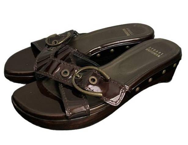 Stuart Weitzman  Brown Patent Leather Clog Sandals Women’s size 8.5