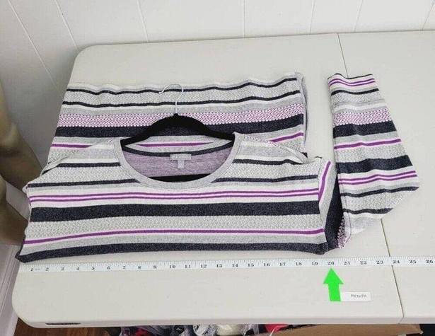 Talbots T by  Womens Medium Petite Grey Purple Striped Cotton Pullover Sweater